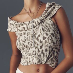 Pilcro Beige Leopard Print Off-Shoulder Blouse